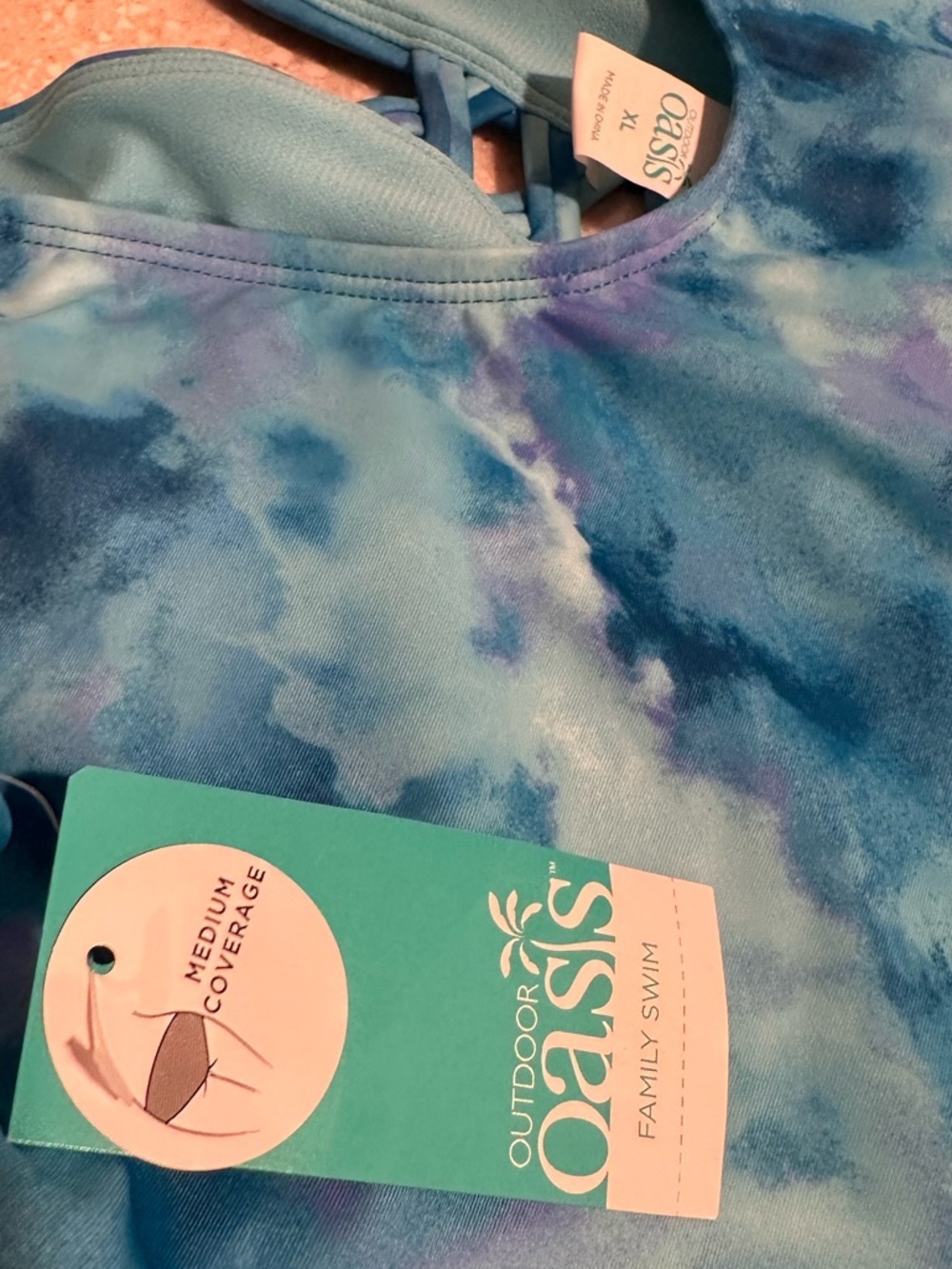 JC Penney’s Outdoor Oasis Aqua Beach Tie Dye Blue One-Piece Swimsuit XL NWT - Picture 13 of 15